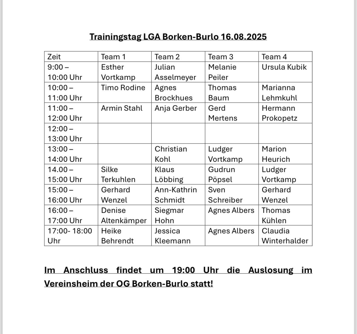 LGA Trainingsliste