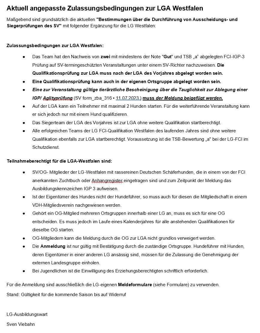 Zulassungsbedingungen 2025 für die LGA angepasst
