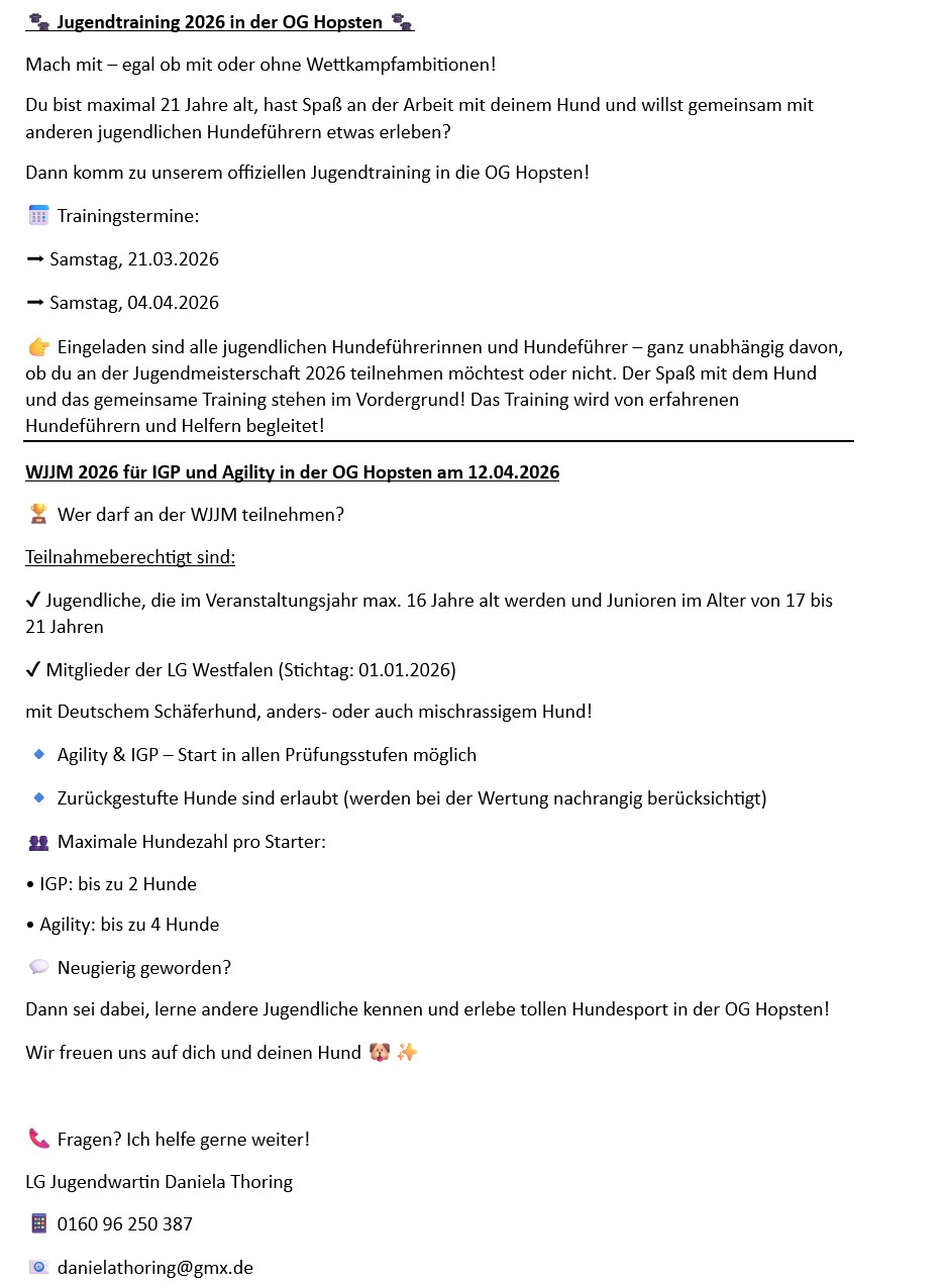 Aufruf WJJM und Training